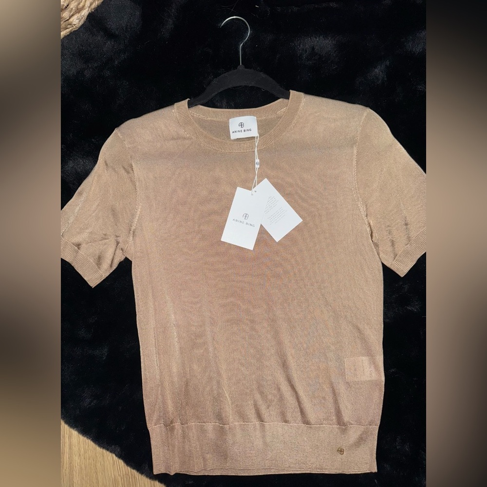 Anine bing mock neck gold T-shirt